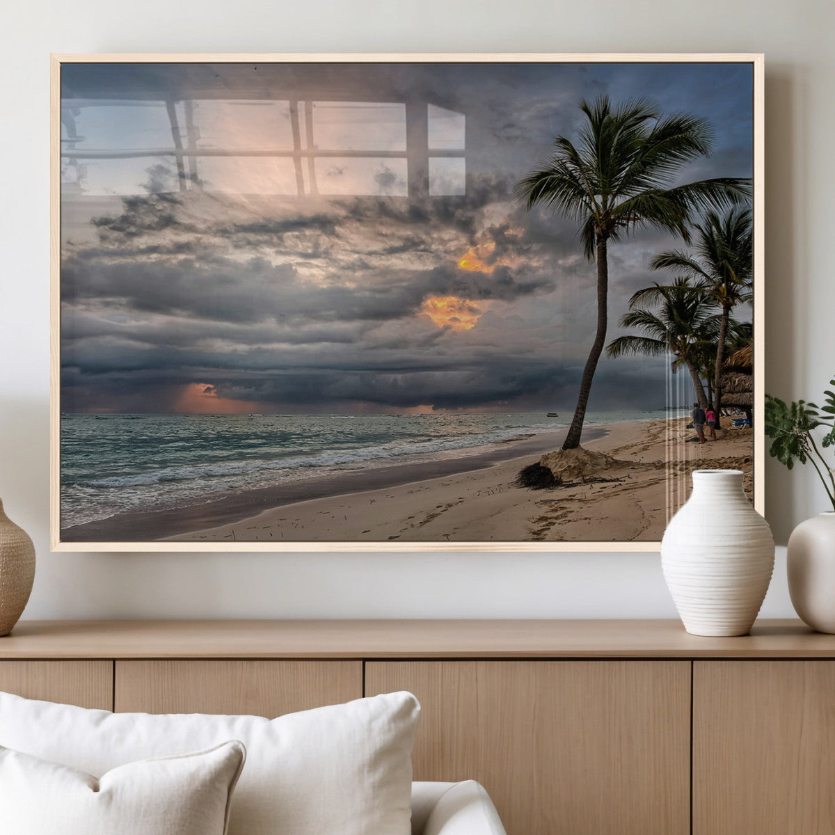 Tropical Storm Wall Art Canvas Print – Framed Moody Beach