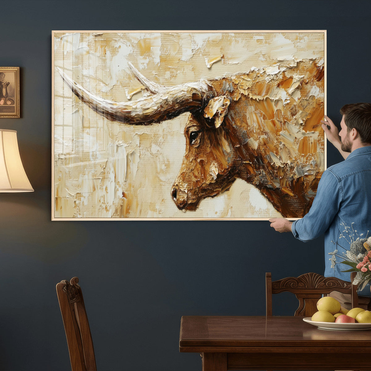 Rustic Longhorn Bull Wall Art Canvas Print – Vintage Western