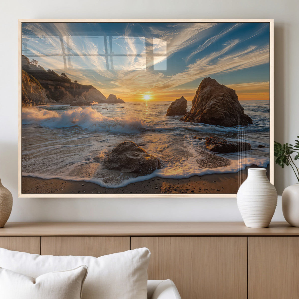 Rocky Ocean Sunset Wall Art Print – Seaside Canvas Dramatic