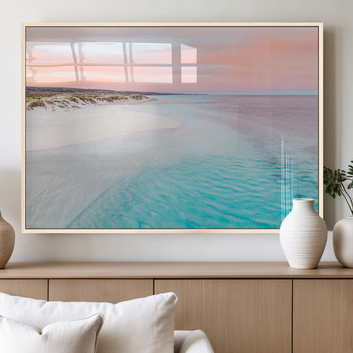 Serene Pastel Beach Wall Art Canvas Print, Tranquil Coastal