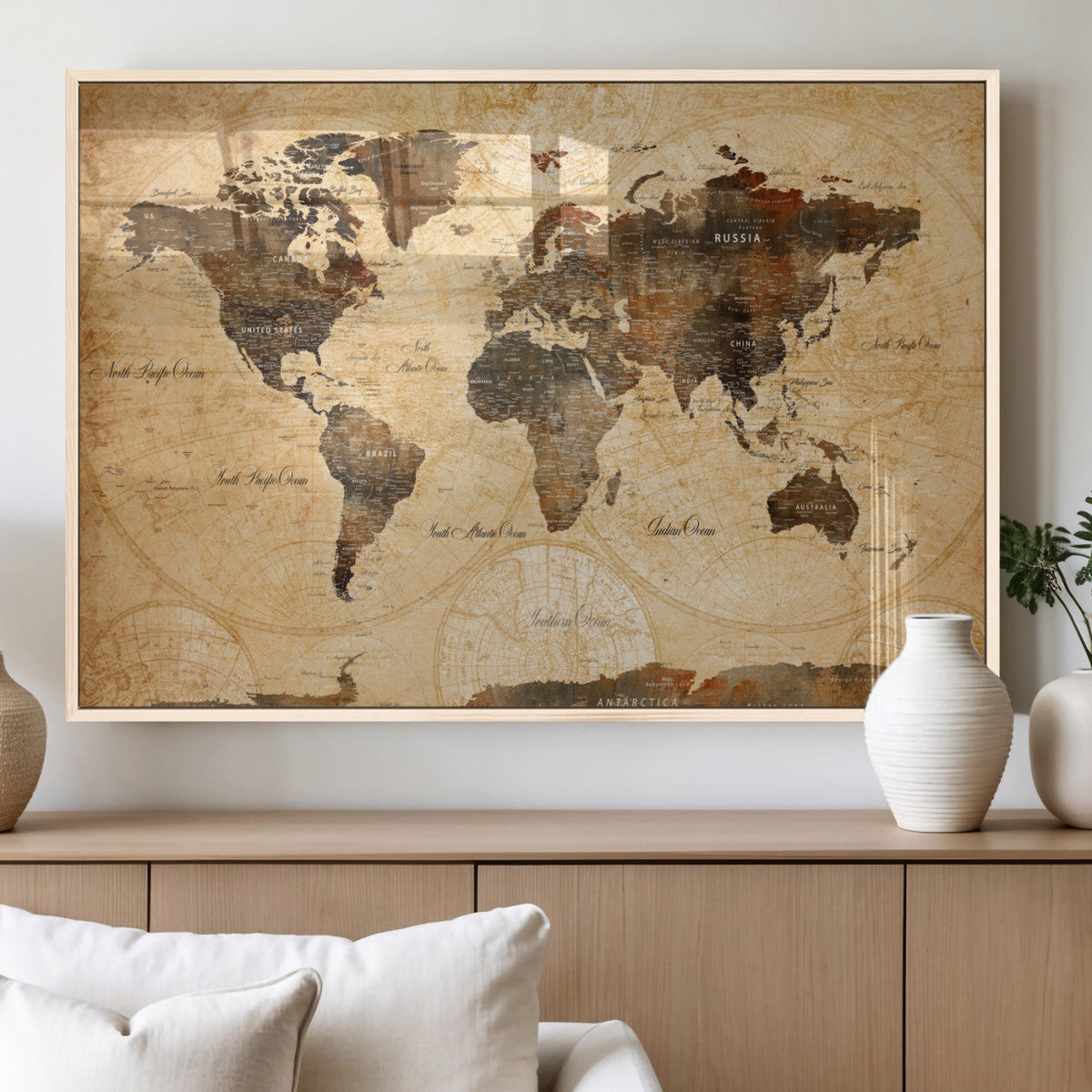 Push Pin World Map Canvas Print – Travel Tracker Wall Art