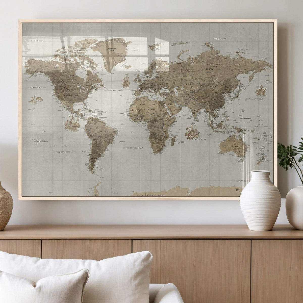 Detailed World Map Wall Art Canvas Print
