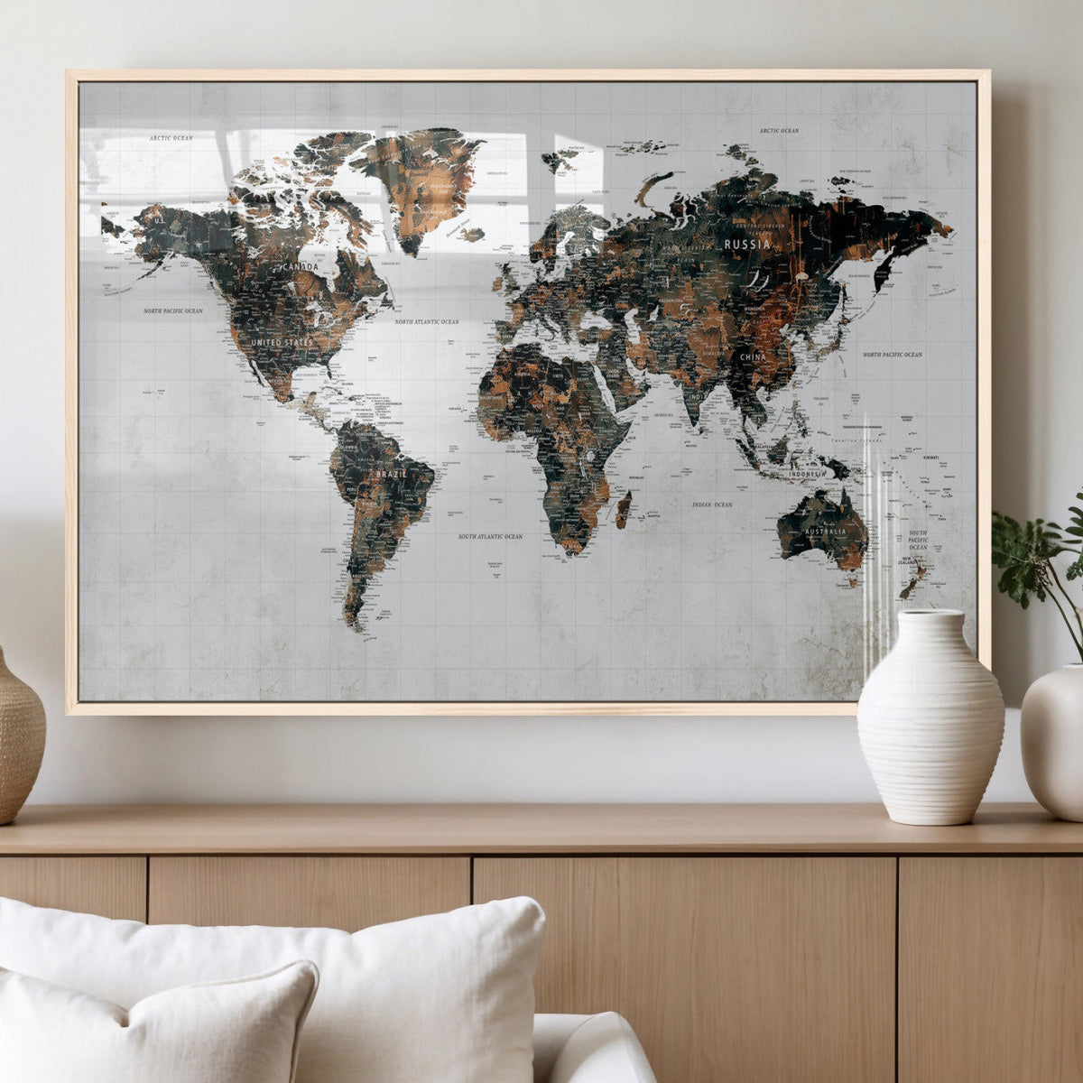 Large World Map Canvas Print – Framed Travel Map Wall Art