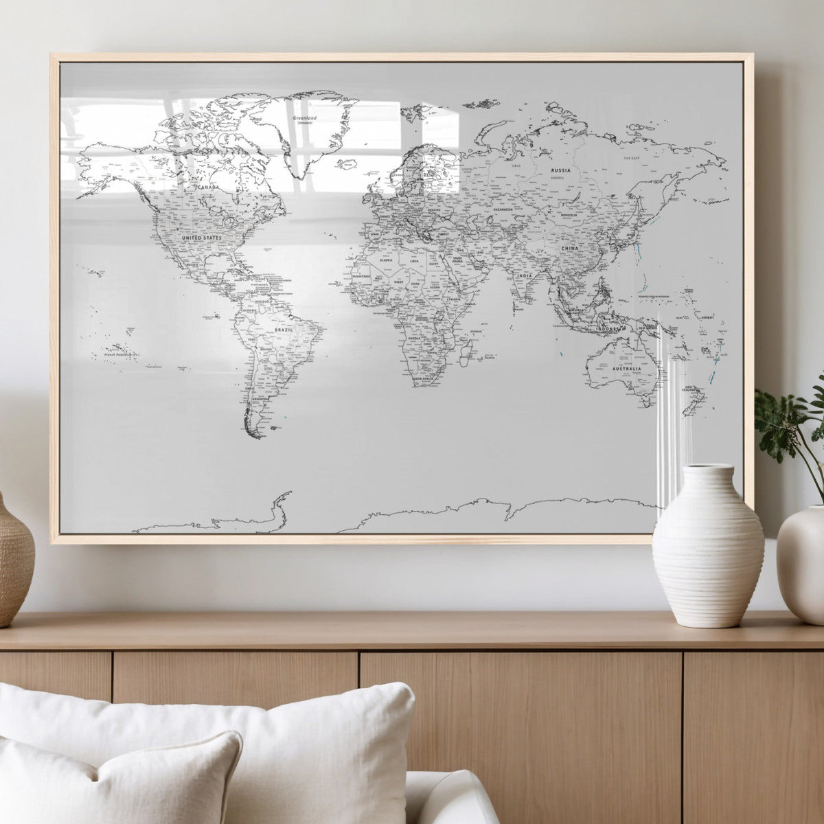 World Map Canvas Print – Framed Modern Detailed Map of the