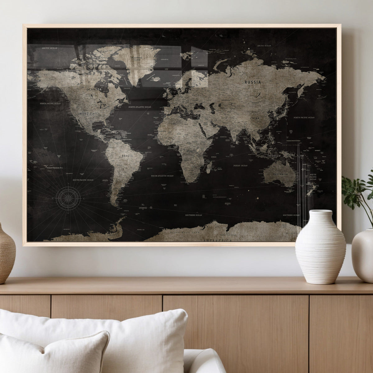 Detailed World Map Wall Art Print - Large Framed World Map