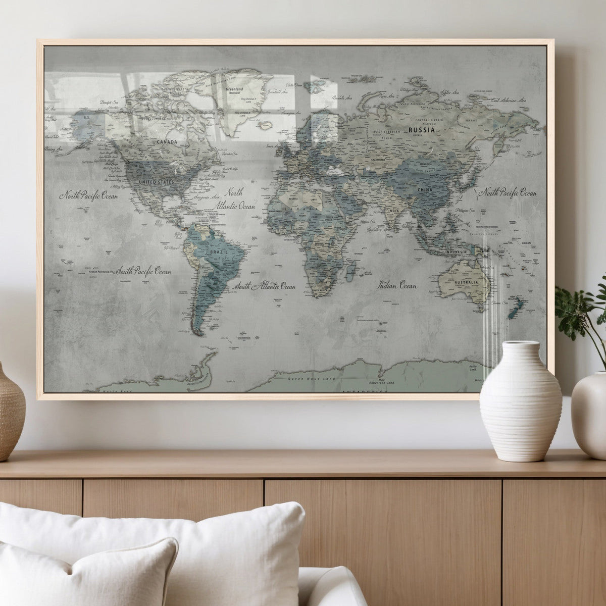 Neutral Vintage World Map Canvas Wall Art Print, Classic Map