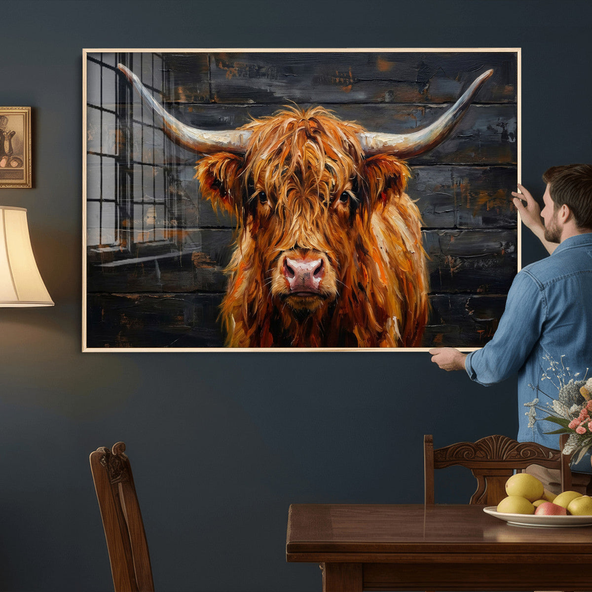 Highland Cow Wall Art Canvas Print, Rustic Farm Animal