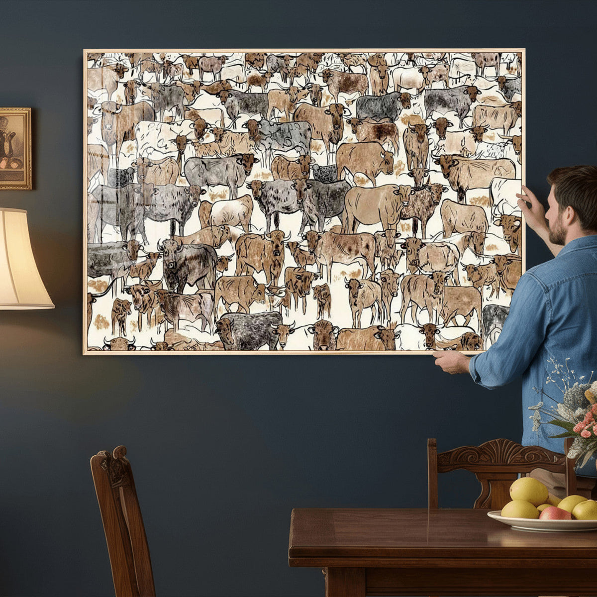 Abstract Longhorn Wall Art Canvas Print - Cow Animal Drawing