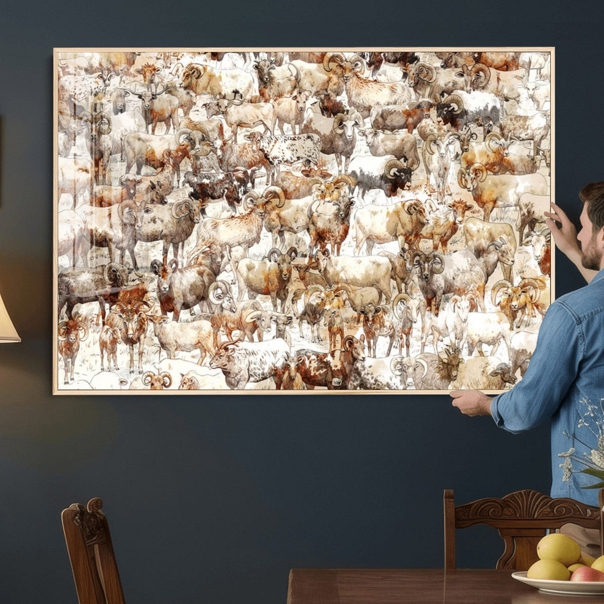 Farmhouse Bighorn Sheep Wall Art Canvas Print - Abstract