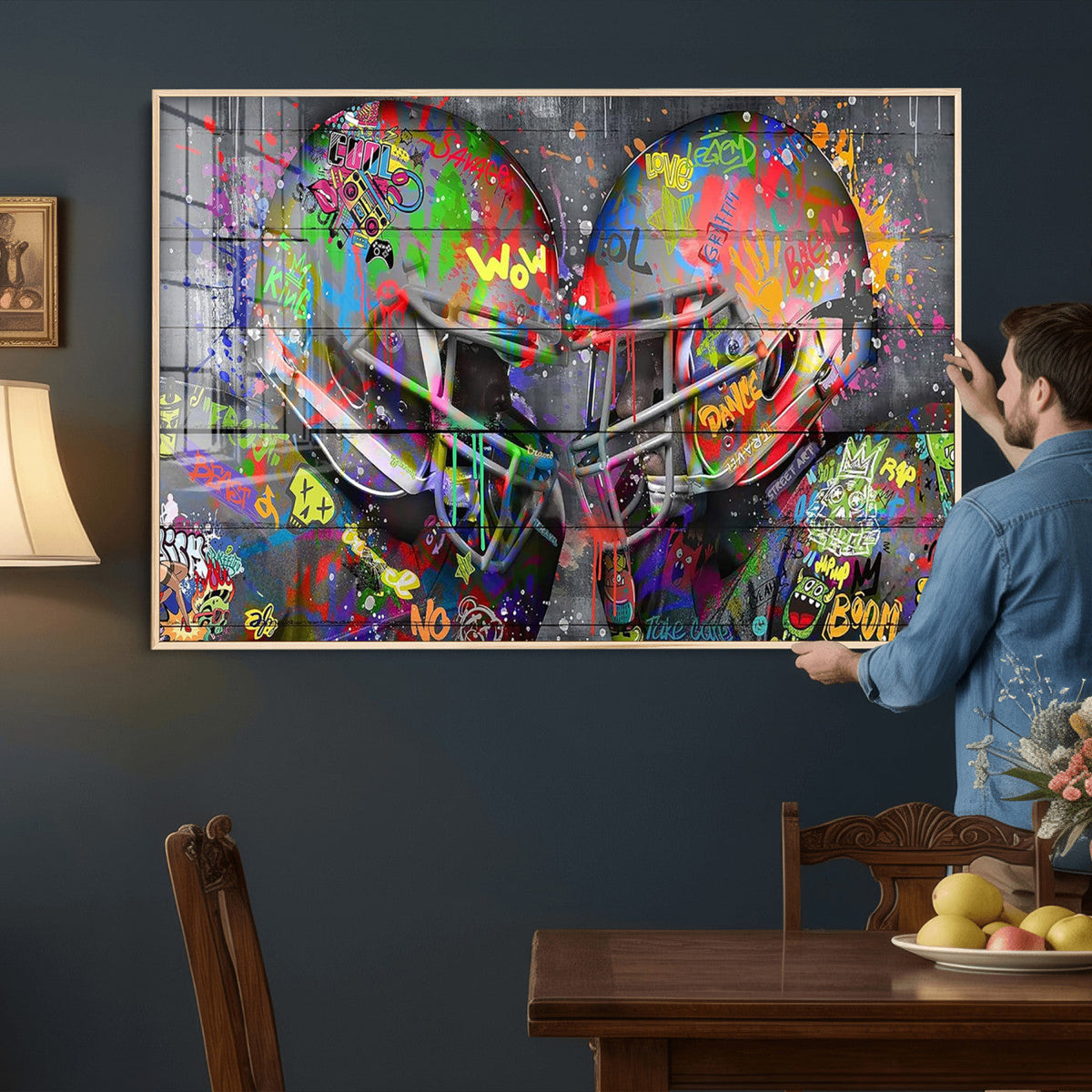 Graffiti Football Helmets Wall Art Canvas Print, Urban