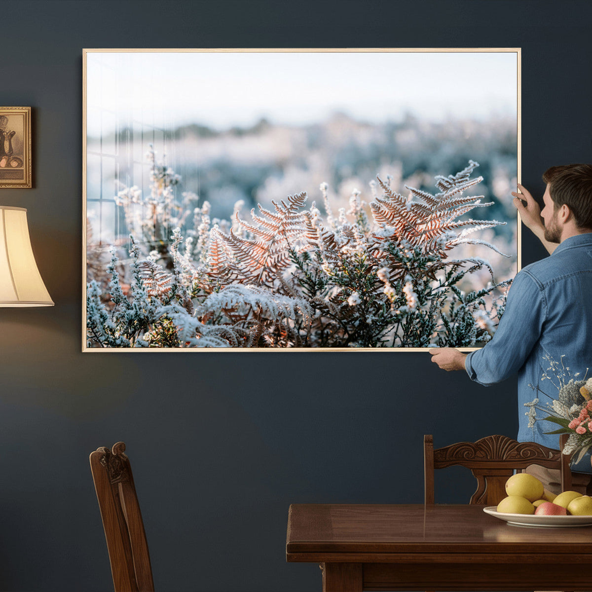 Frosted Fern Wall Art Canvas Print, Soft Winter Botanical
