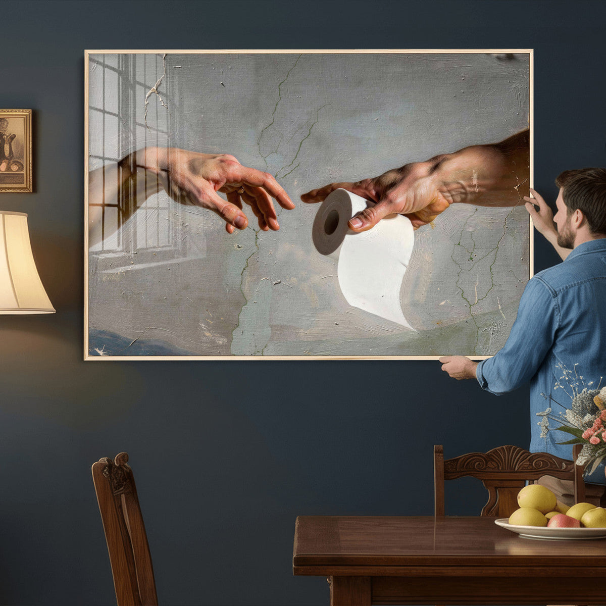 Funny Bathroom Wall Art Canvas, Creation of Toilet Paper