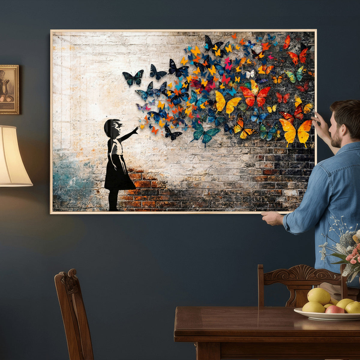 Banksy Graffiti Butterfly Girl Wall Art Canvas Print, Framed