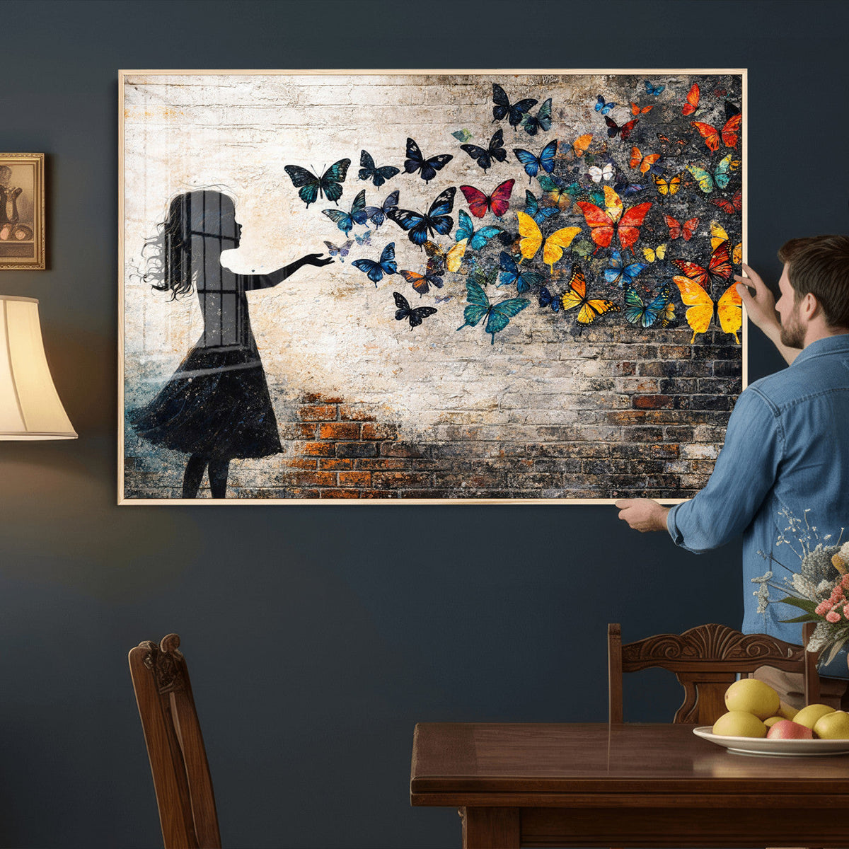 Banksy Butterfly Girl Wall Art Canvas Print, Framed Street