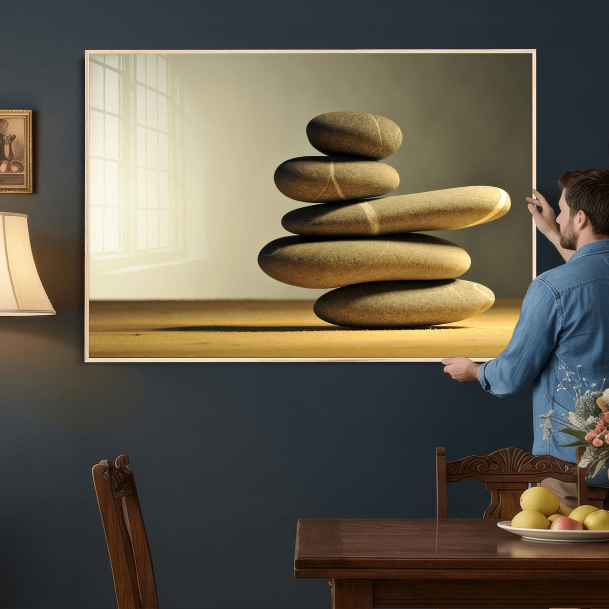 Zen Stone Wall Art Canvas Print, Balanced Rock Stack Framed