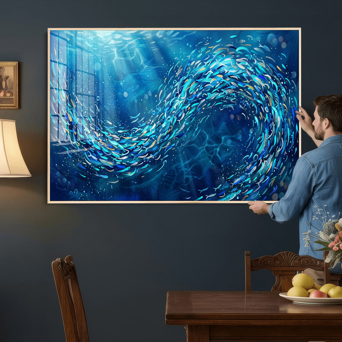 School of Fish Canvas Print | Blue Ocean Underwater Wall Art