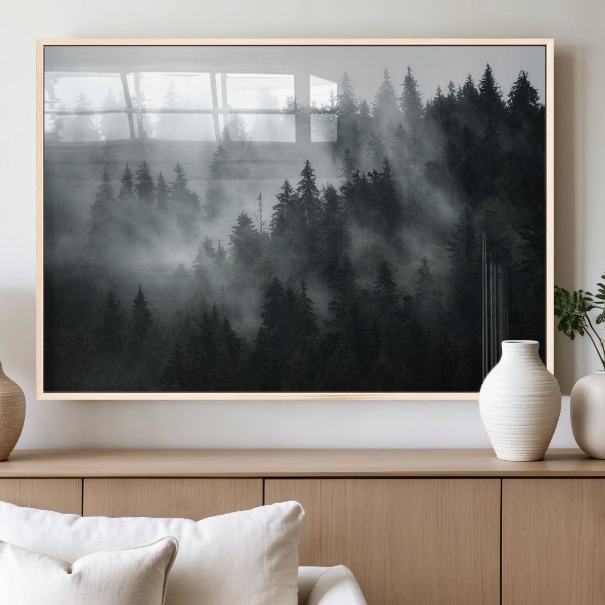 Foggy Forest Wall Art Canvas Print | 3 Panel Large Misty