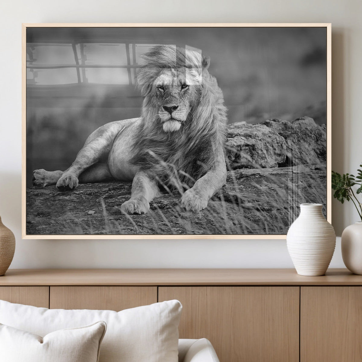 King Forest Lion Wall Art Canvas Print – Framed Majestic