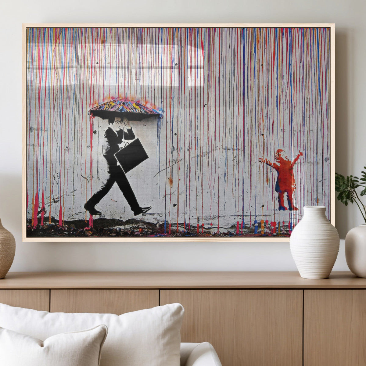 Banksy Wall Art Canvas Print, Framed Graffiti Art Picture