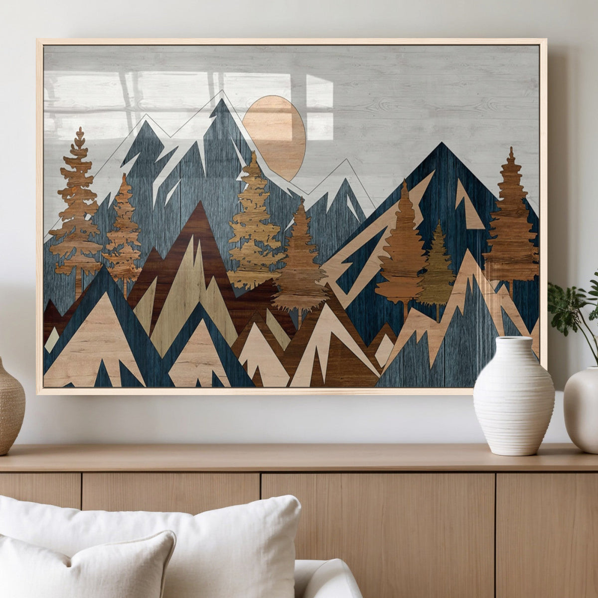 Abstract Wood Panel Effect Mountain Range Top Wall Art