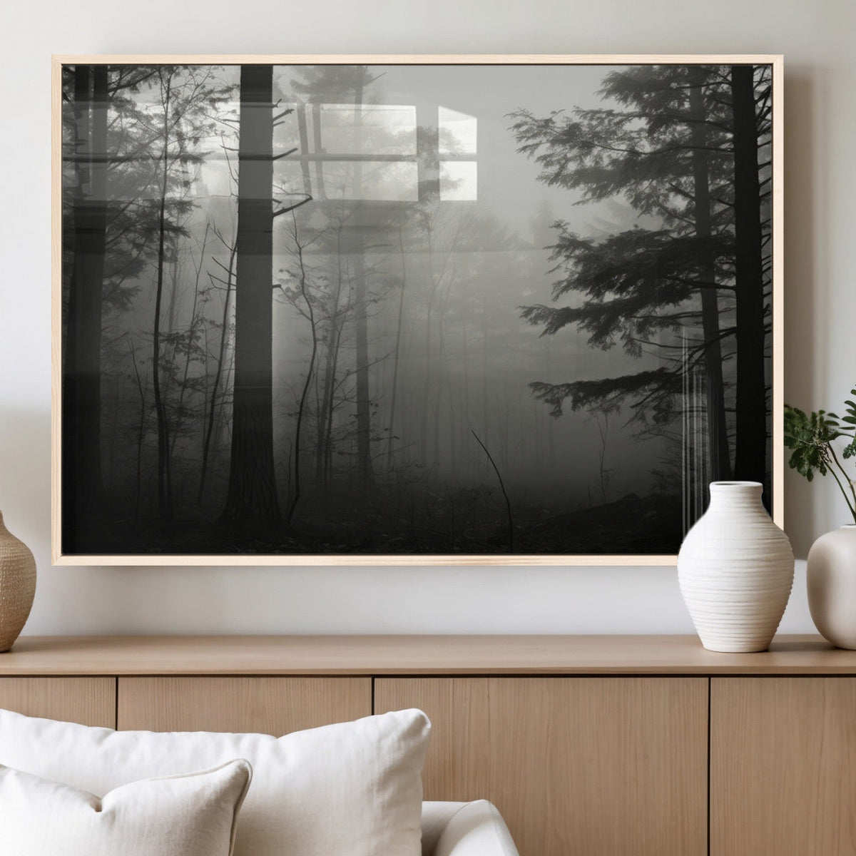 Misty Forest Wall Art Premium Canvas Print a Foggy and