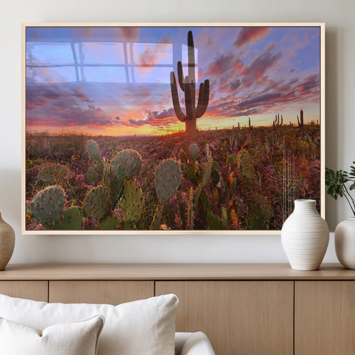 Arizona Desert Wall Art Canvas Print - Framed Deser Sunset