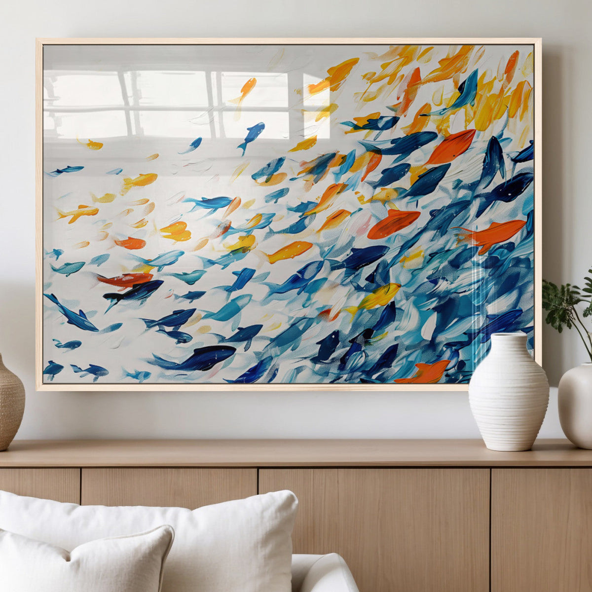 Abstract Fish Shoal Wall Art Canvas Print, Colorful Fish