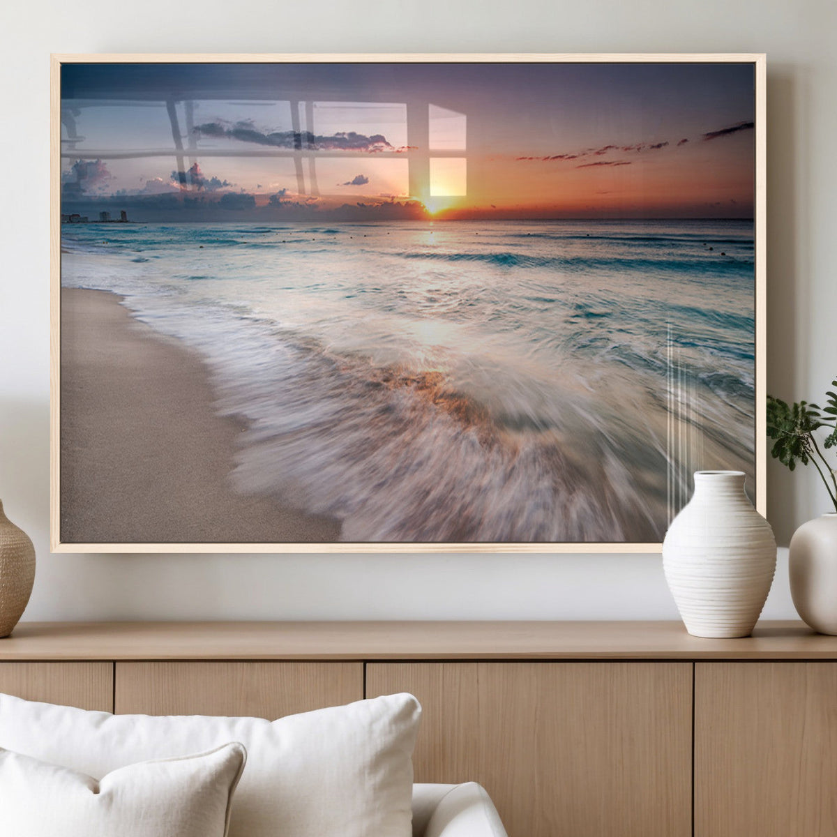 Sunset Beach Wall Art – Soothing Coastal Landscape, Ready to
