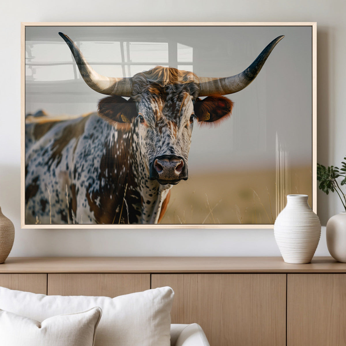 Texas Bull Longhorn Wall Art Canvas Print for Farm House