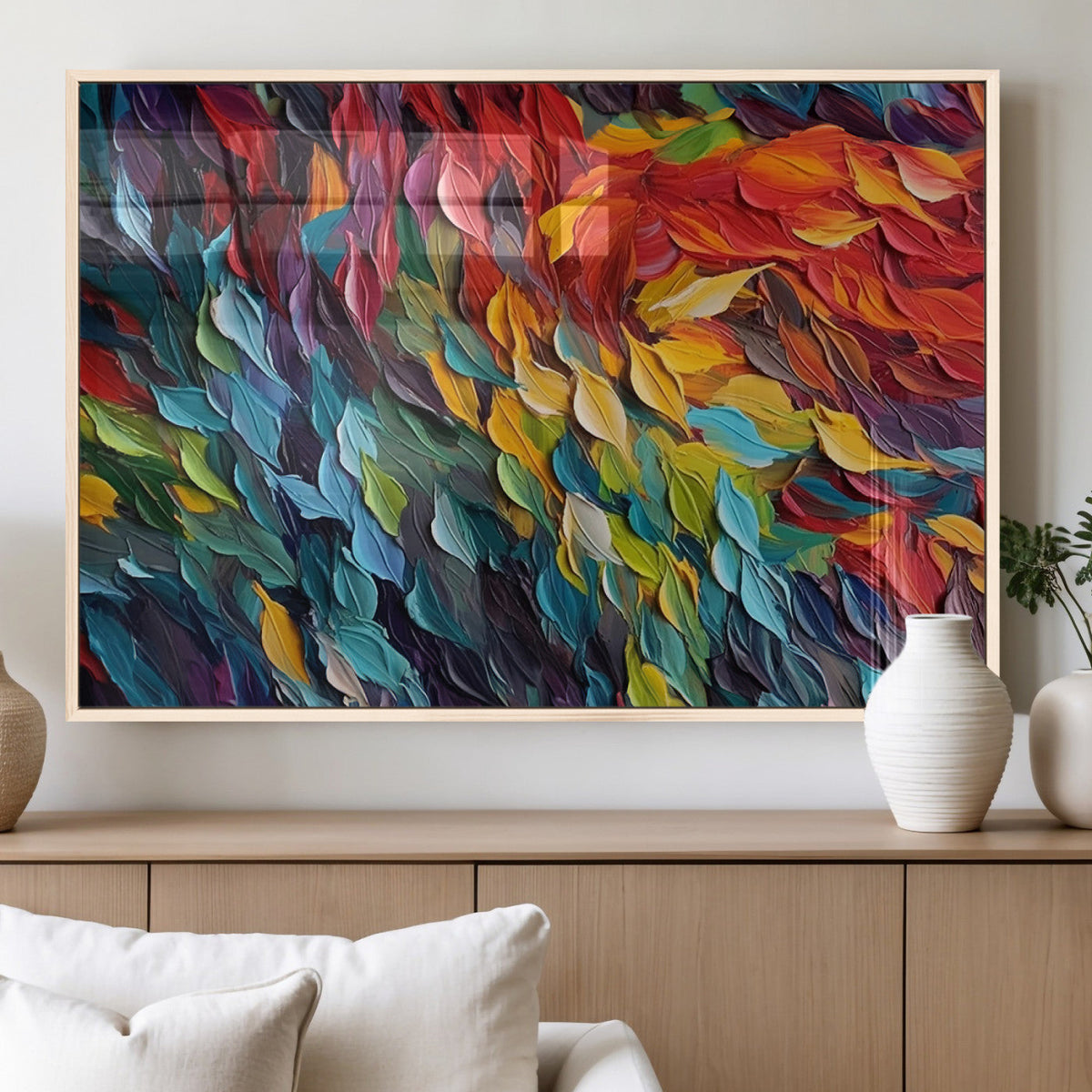Vibrant Abstract Leaf Wall Art Canvas Print | Bold Colorful