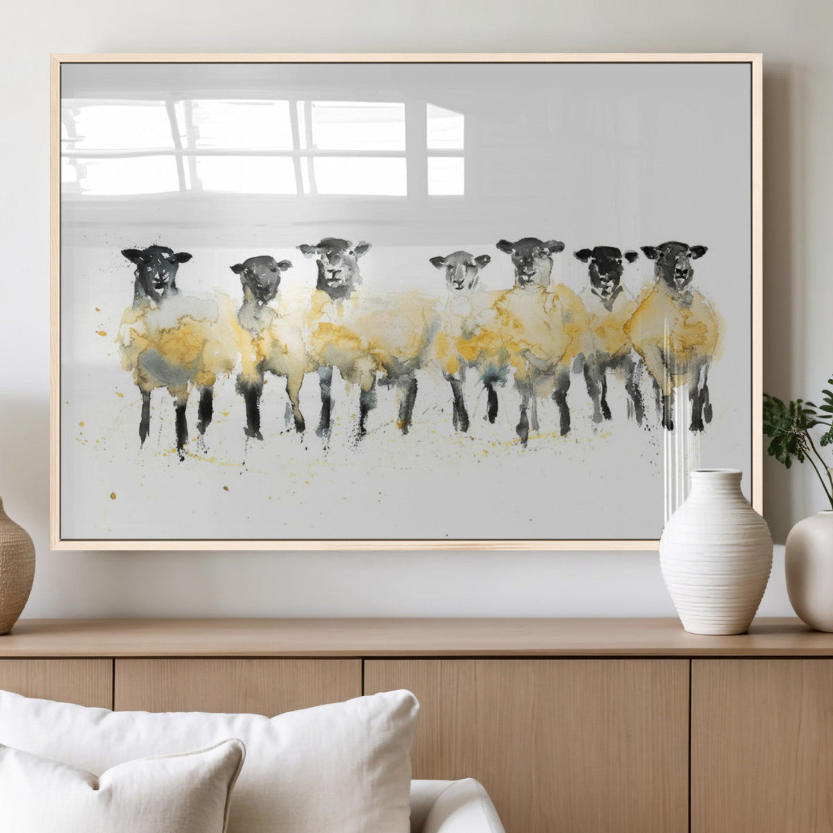 Farmhouse Wall Art Sheep Print | Ready to Hang Framed Canvas