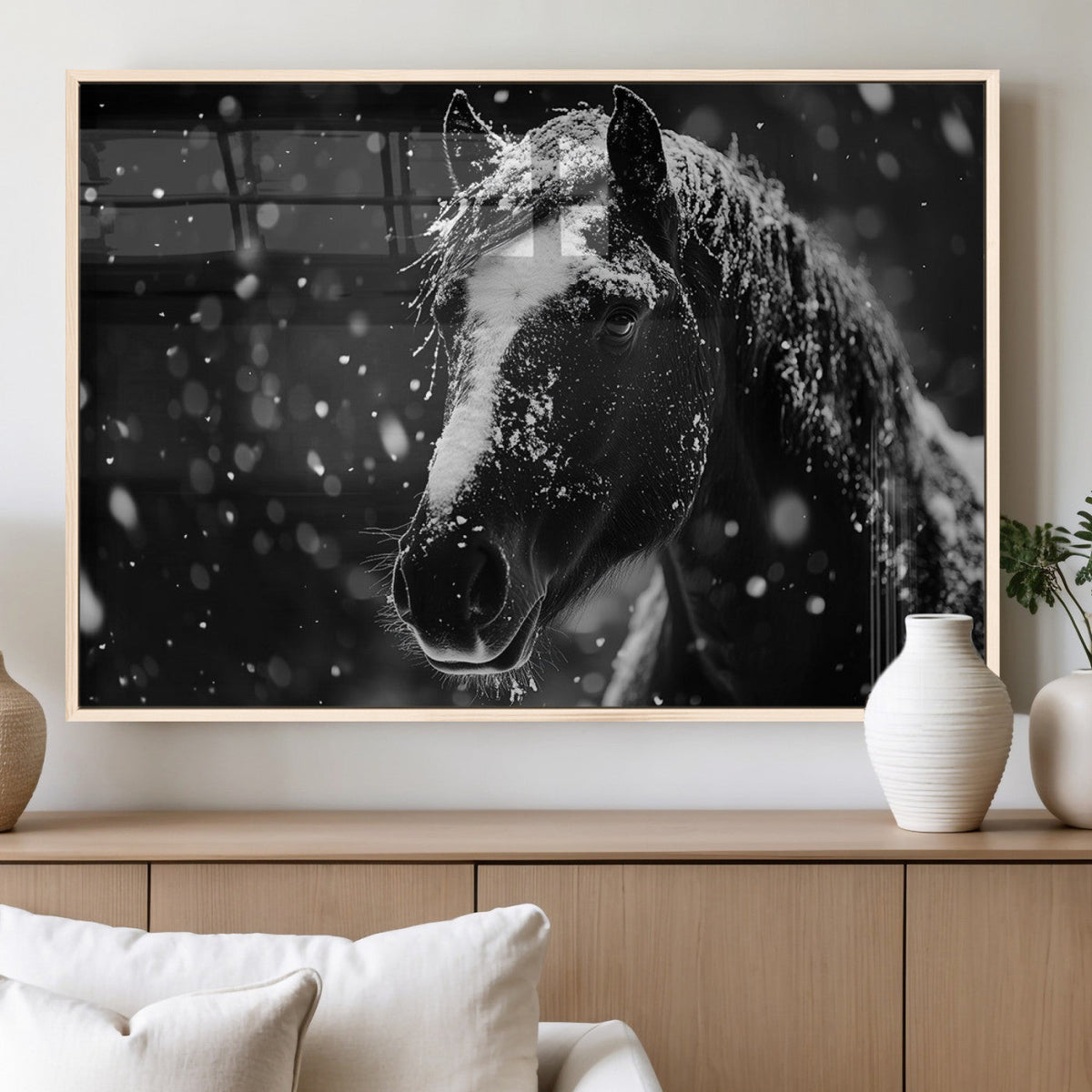 Winter Horse Wall Art | Black and White Horse Print | Ready