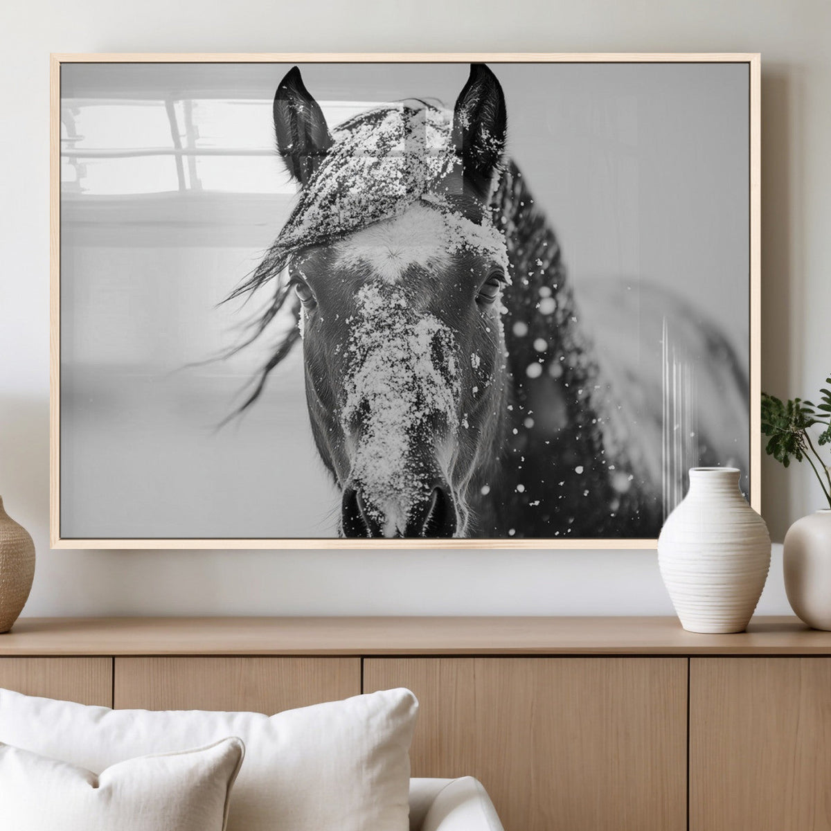 Western Wall Art | Black and White Winter Horse Wall Art |