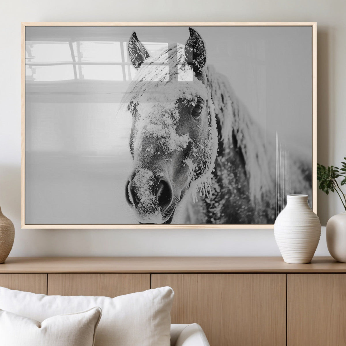 White Horse Wall Art | Ready to Hang and Framed | Winter