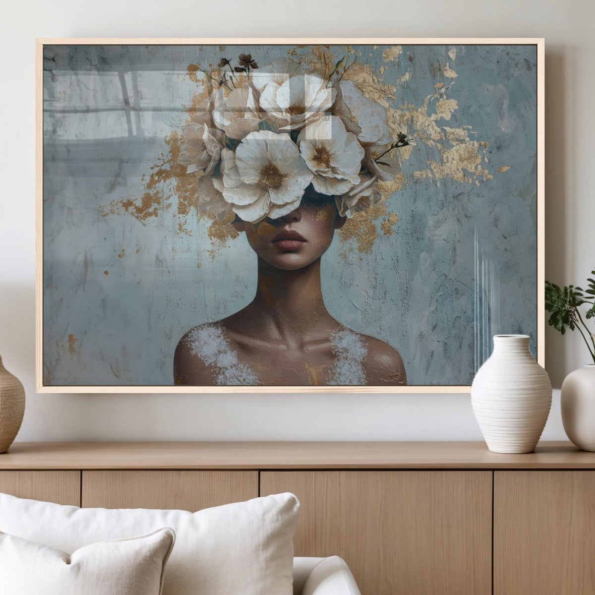 Golden Petal Wall Art - Petal Silhouette Woman Wall Art