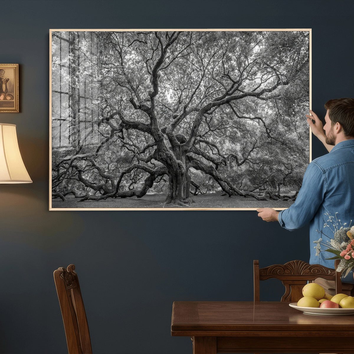 Majestic Angel Oak Tree Black and White Canvas Print – Multi