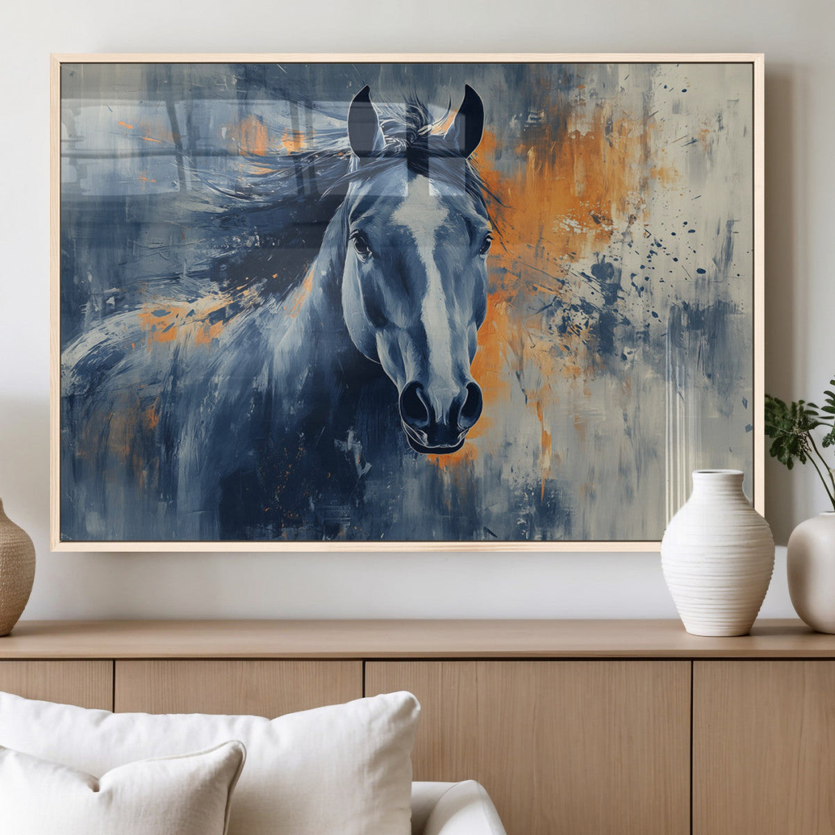 Abstract Blue Horse Wall Art Print Canvas | Horse Wall Art