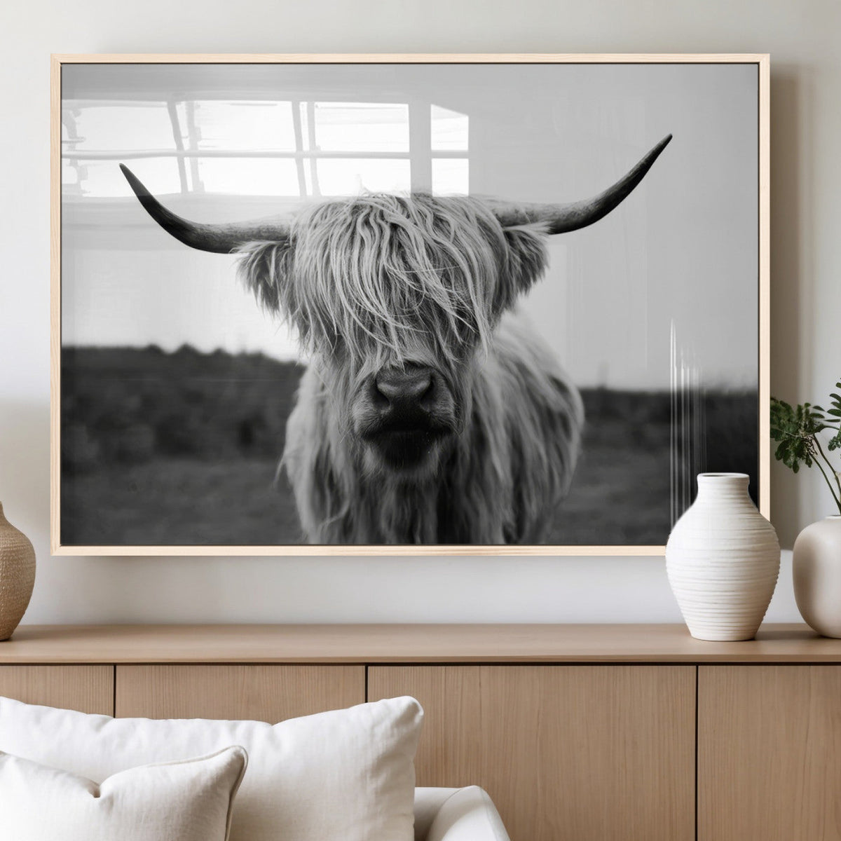 Highland Cow Wall Art | Black and White Farmhouse Decor |