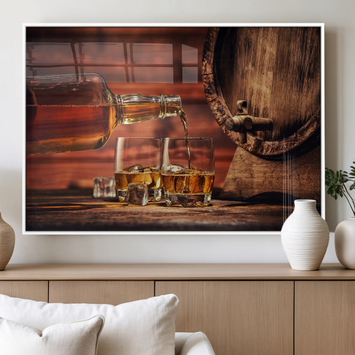 Whiskey and Cigar Canvas Wall Art | 3 Panel Bar Room Decor