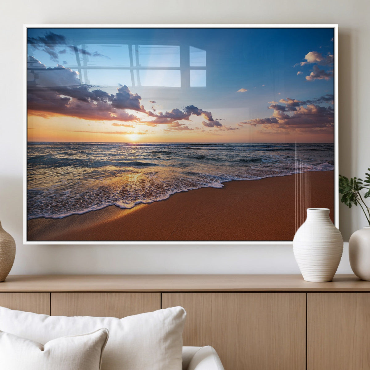 Serene Ocean Sunset Canvas Print, Golden Hour Beach Wall