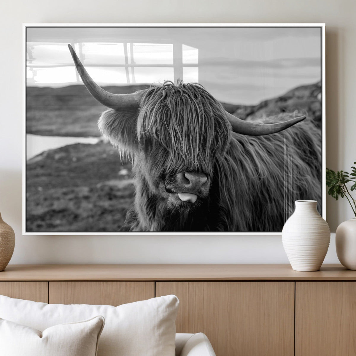 Longhorn Steer Canvas Print Wall Art, Highland Cow Canvas