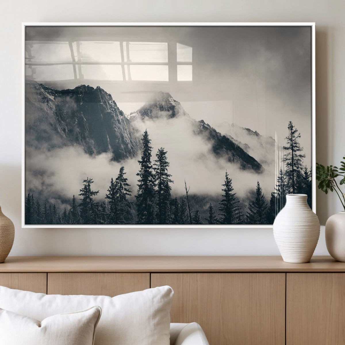 Large Foggy Mountain Forest Wall Art Canvas Print | Misty