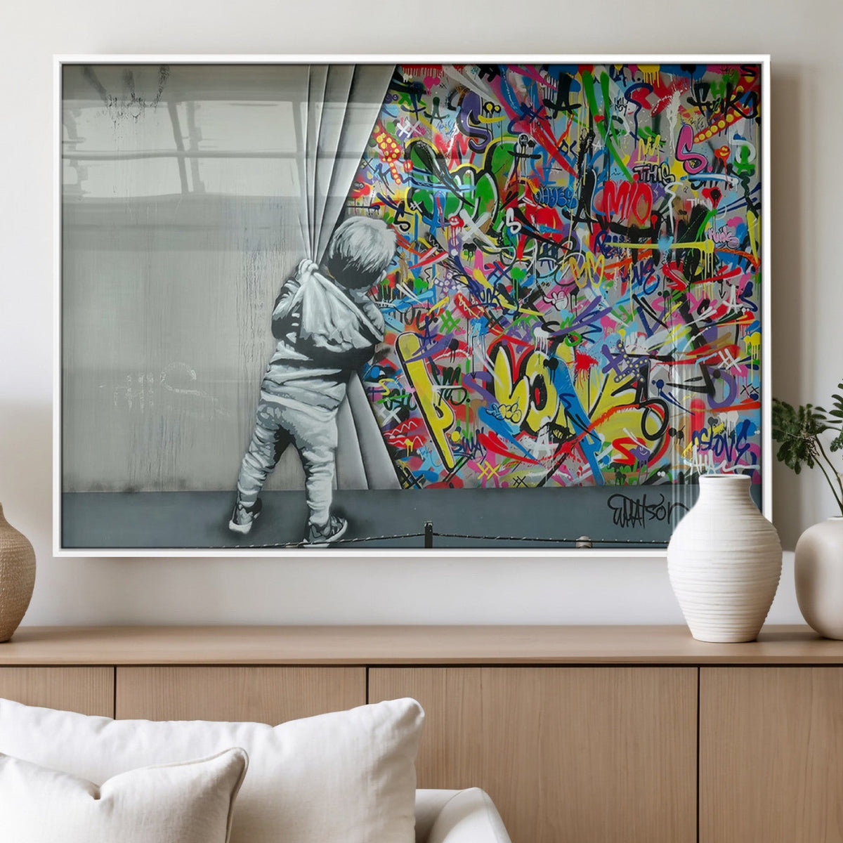 Banksy Colorful Street Graffiti Canvas Wall Art Print,