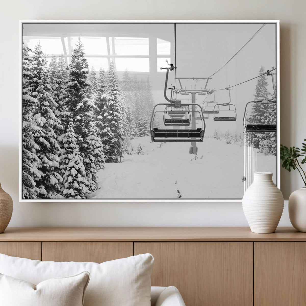 Ski Wall Art - Ski Lift Wall Art Canvas Print Snow Covered