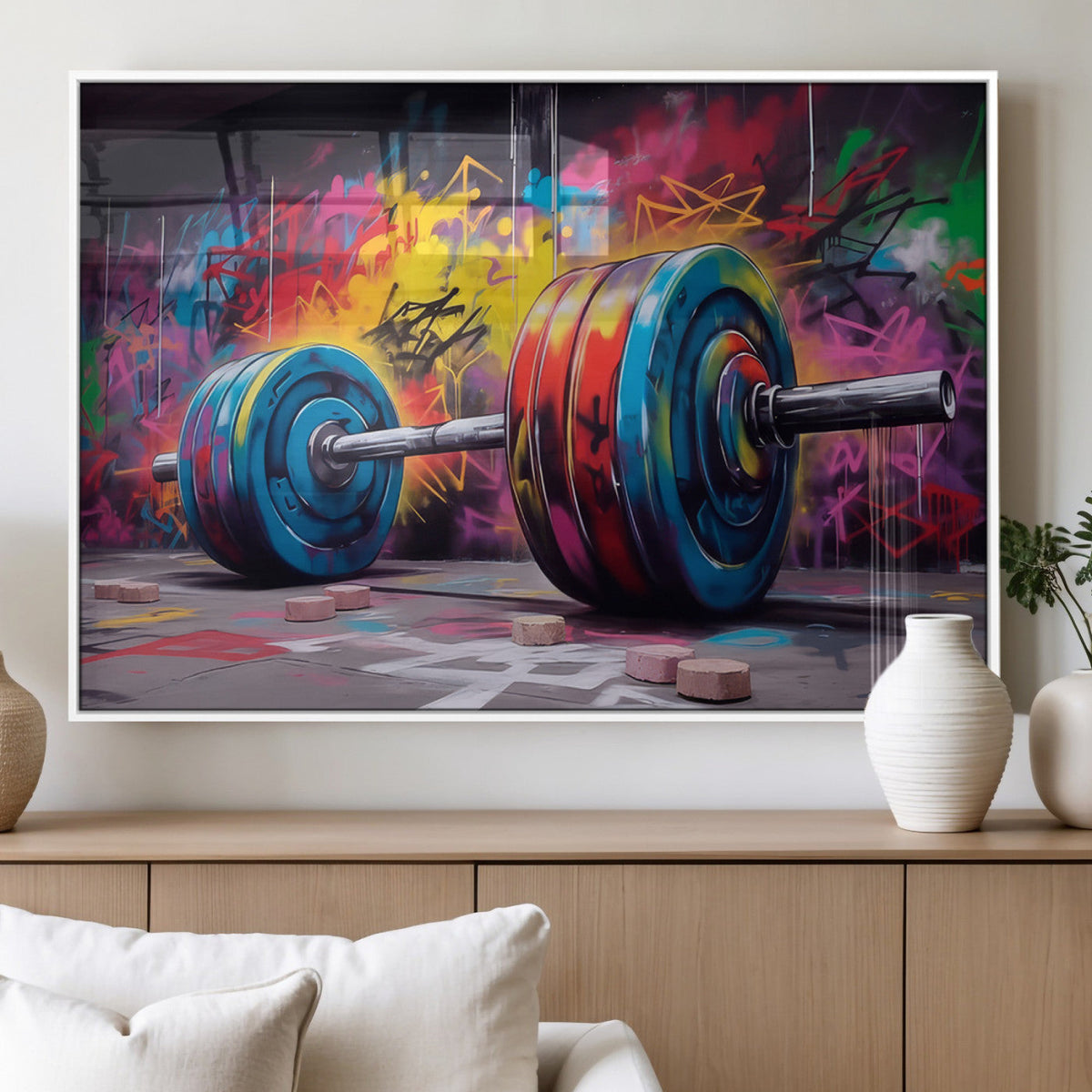 Abstract Graffiti Barbell Canvas Wall Art – Urban Fitness