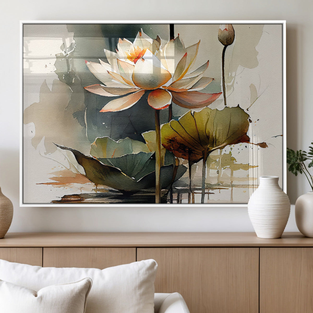 Lotus Flower Watercolor Canvas Print – A Symbol of Serenity