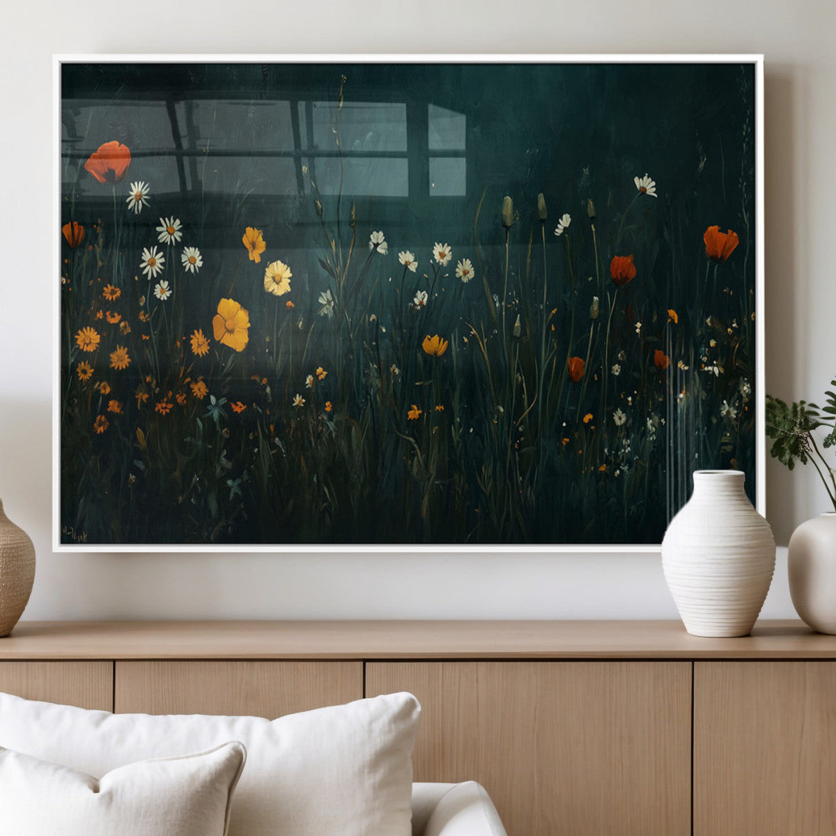Framed Wildflower Field Wall Art, Framed Vintage Botanical