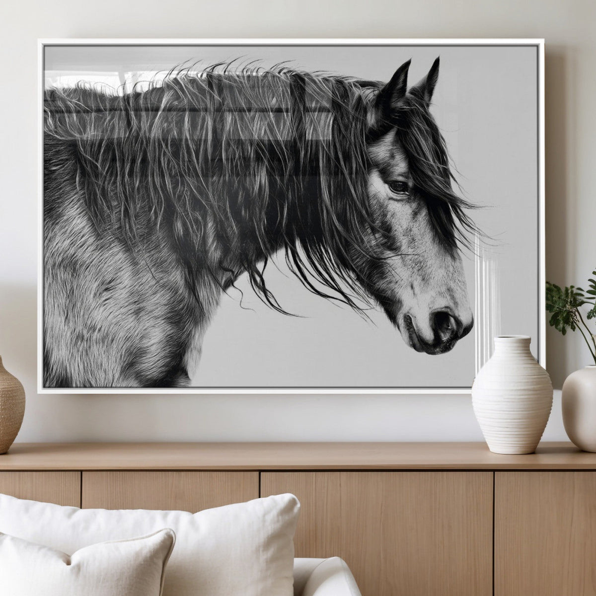 Black Horse Wall Art Canvas Print – Elegant Farmhouse Decor