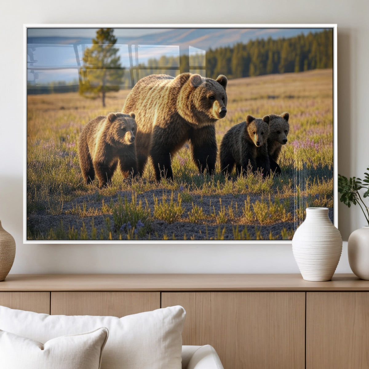 Grizzly Bear Family Wall Art Canvas Print – Majestic