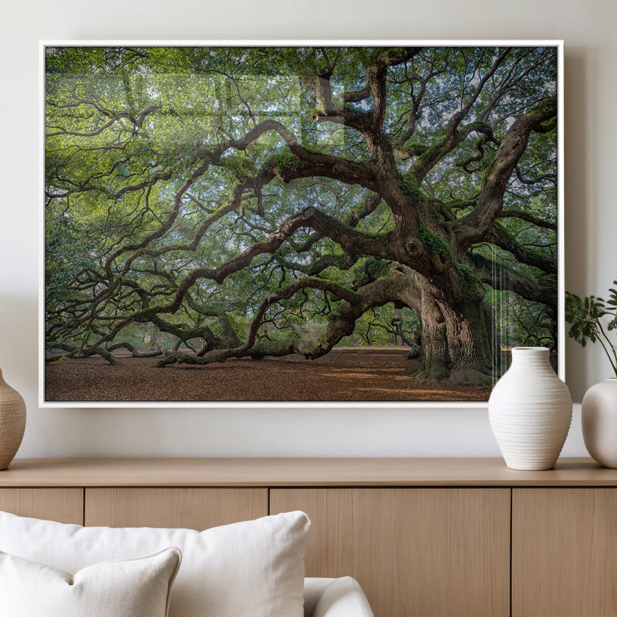 Historic Tree Wall Art – Framed Mossy Branch Canvas Artwork,